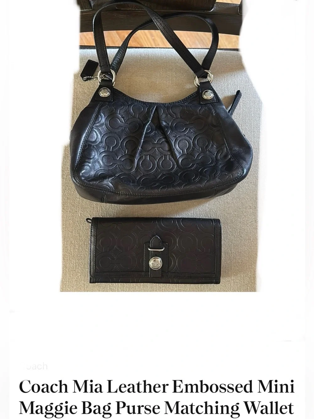 VINTAGE Coach Mia Leather Embossed Mini Maggie Bag Matching Wallet Black